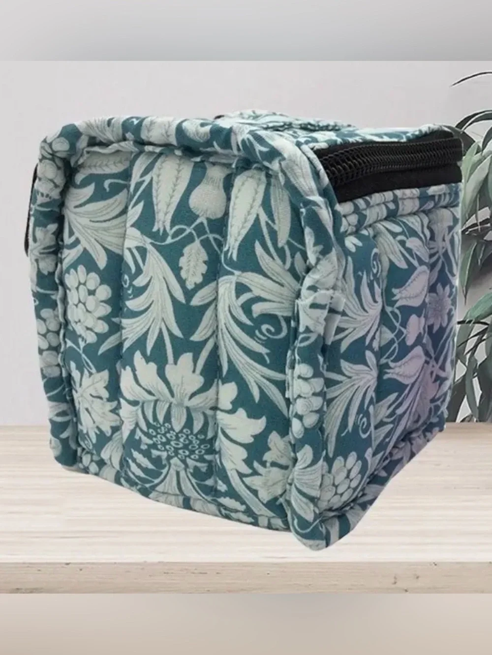 Teal Floral Zip Cosmetic Case